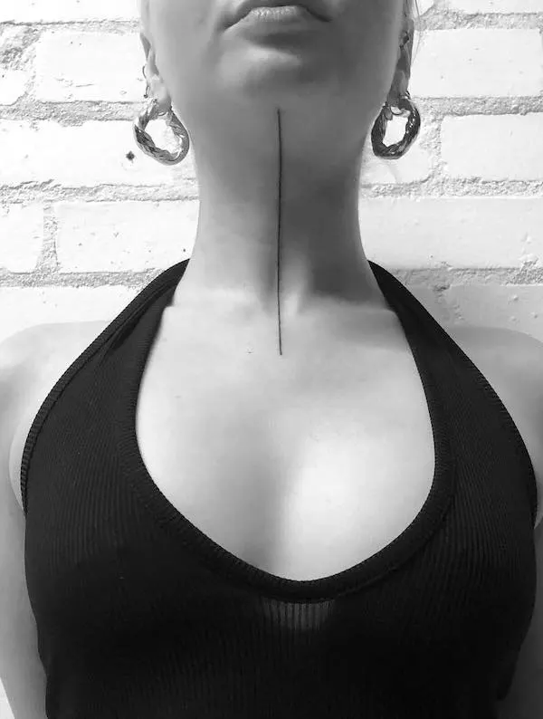 Minimalist single line throat tattoo