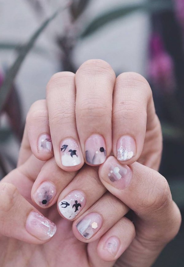 Monochromatic Silver And Black Nails