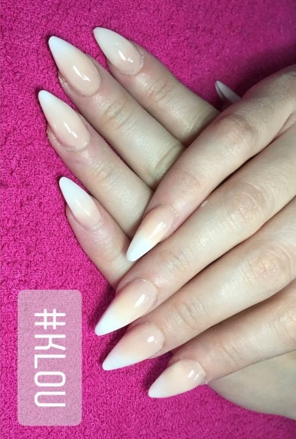 Nude And White Ombre Stiletto Nails