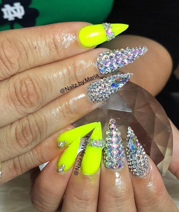 Ravishing Neon Stiletto Nails With Swarovski Crystals