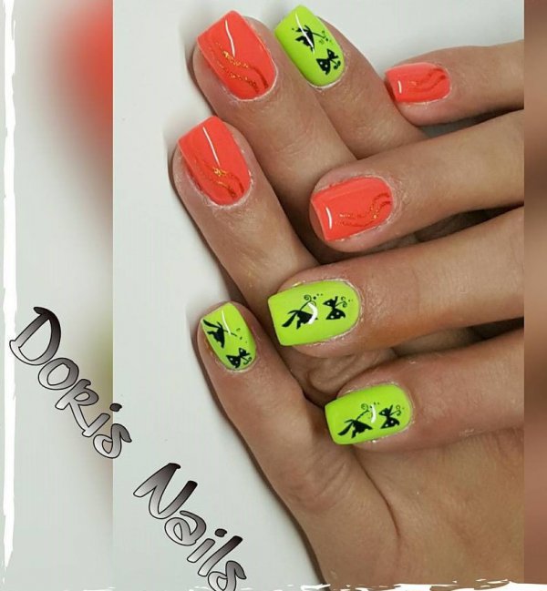 Rocking Neon Nails With Butterfly