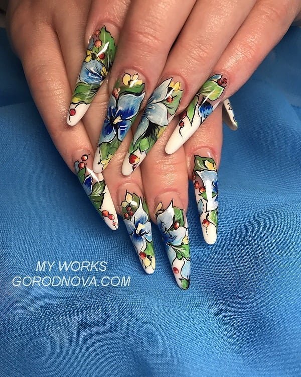 Swanky Floral Stiletto Nails