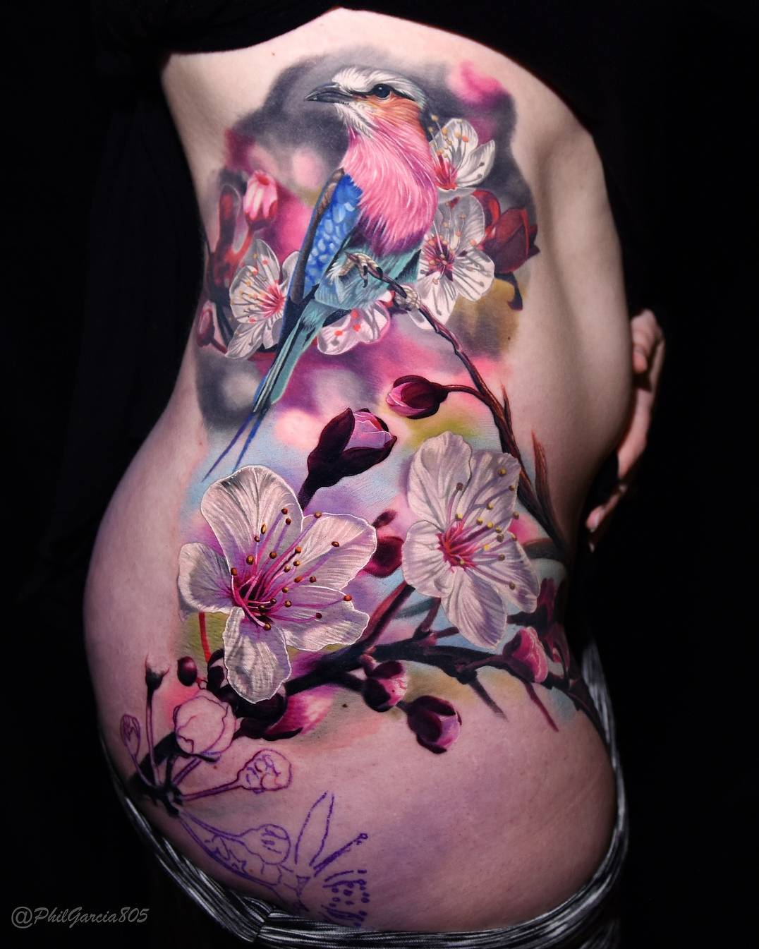 Unique Colourful Realistic Hip Tattoo Design