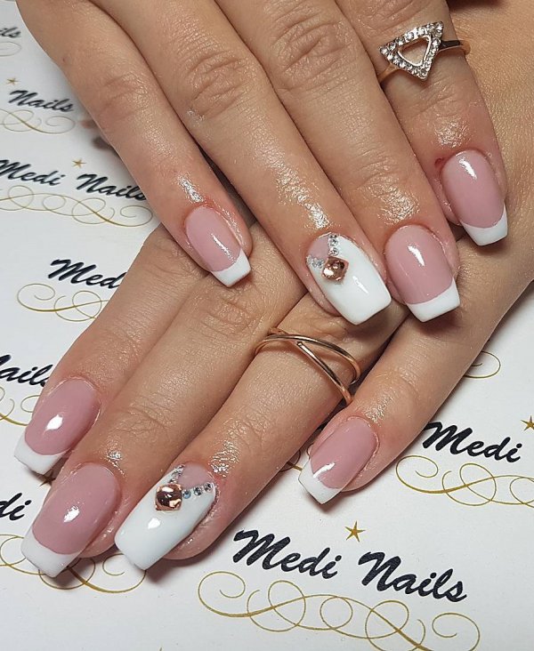 White Pointy Nails With Swarovski To Give The Style