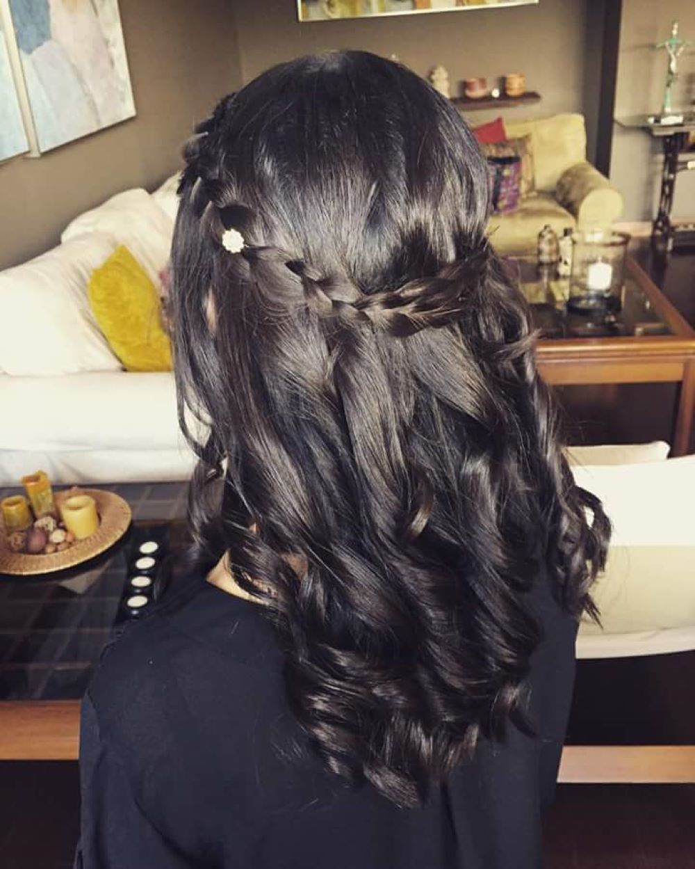 Adorable braided and curled Bohemian hairstyle