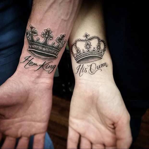 Alluring King and Queen Crown Couple Tattoo