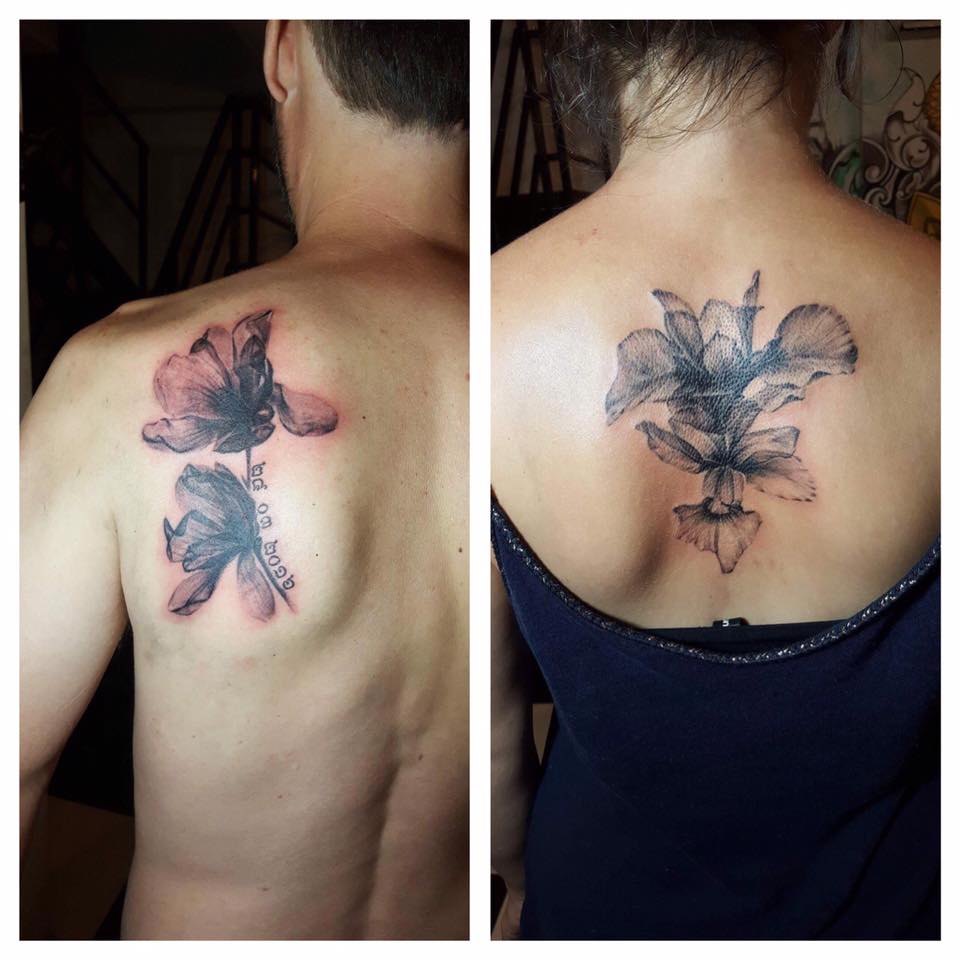 Amazing Flower Couple Tattoo for Back