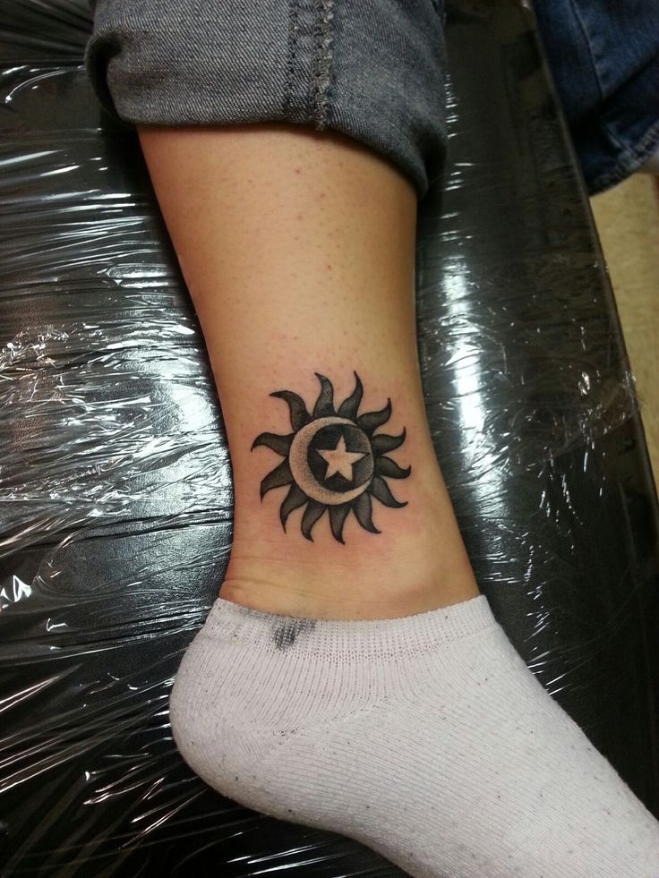 Ankle Tattoo with Sun Moon and Star