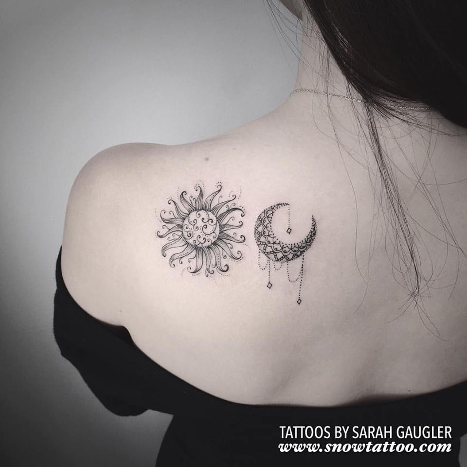 Attractive Custom Designed Sun and Moon Tattoo