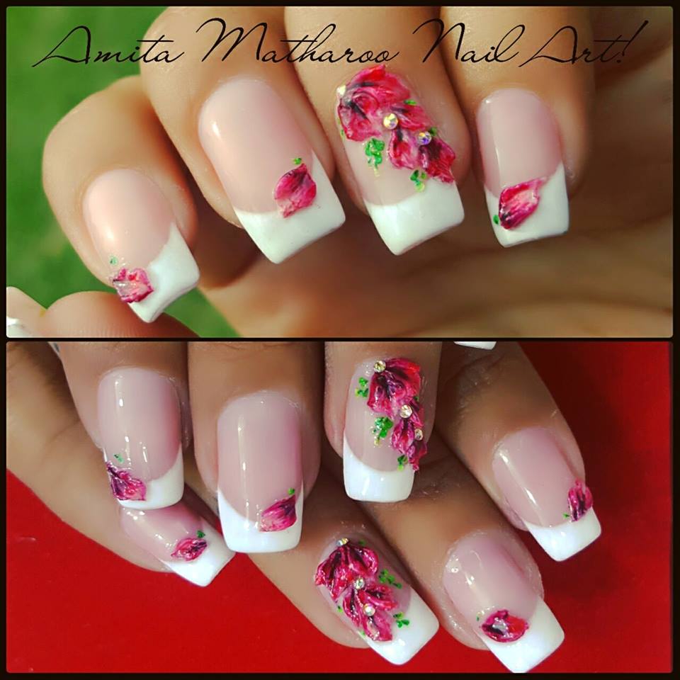 Attractive Gel Nail Extensions with 3D Floral Design