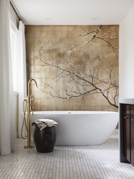 Artistic Bathroom Wall with Freestanding Tub