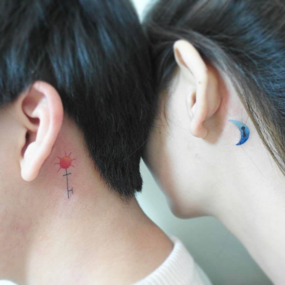 Beautiful Sun and Moon Couple Tattoo