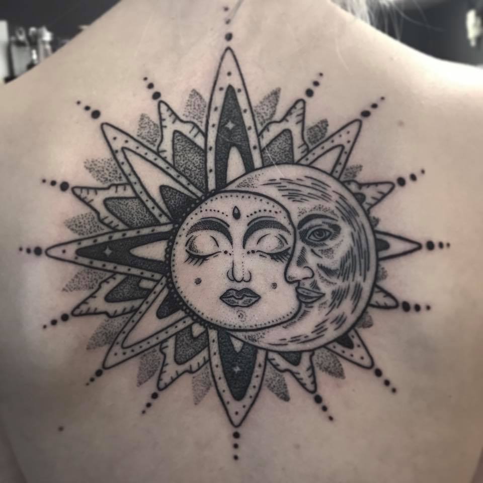 Best Big Sun Moon Tattoo for Back