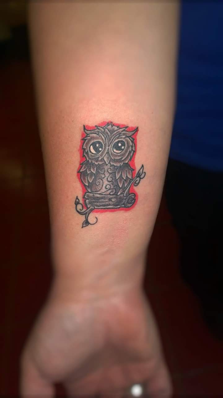 Best Tattoo Idea With Cute Owl And Red Color Outline