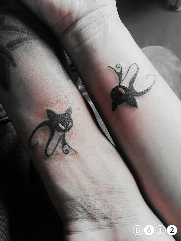 Black Cat Couple Tattoo Style