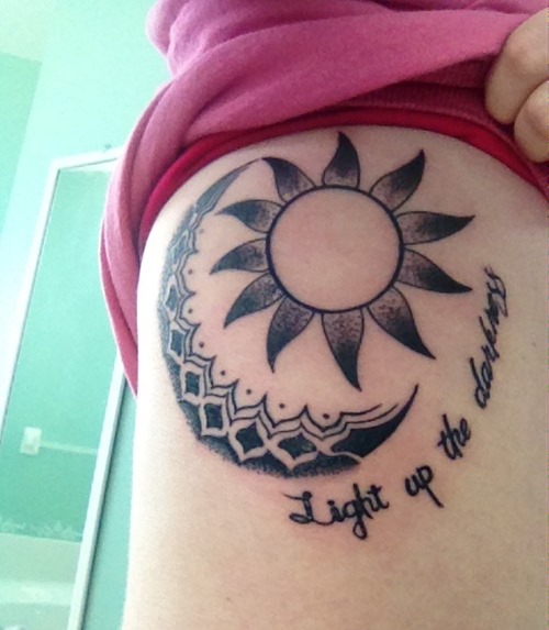 Bohemian Sun and Moon Rib Tattoo