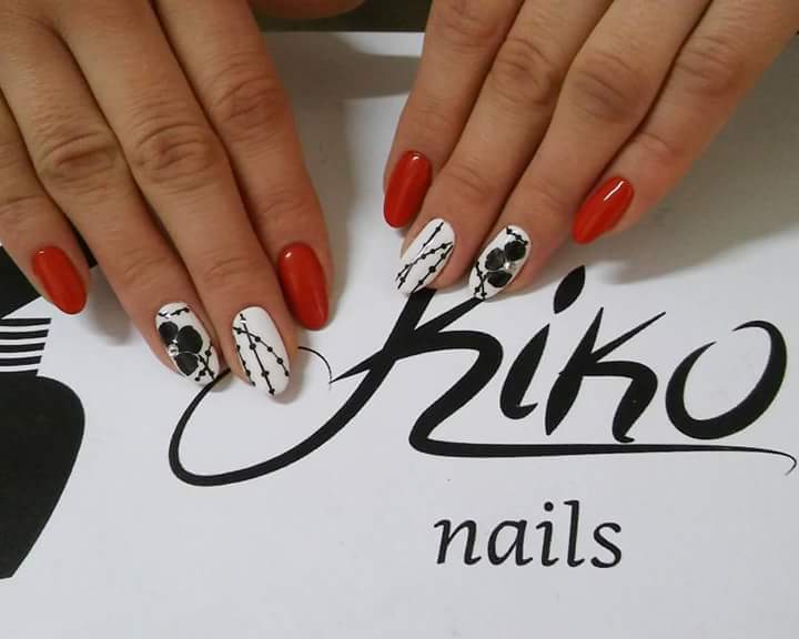 Bright Nail Art in Black White and Red