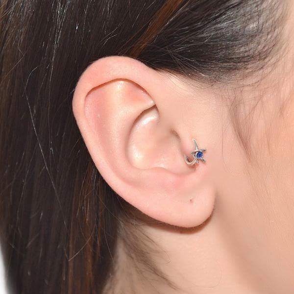 Charming Silver and Sapphire Star Hoop Tragus Earring