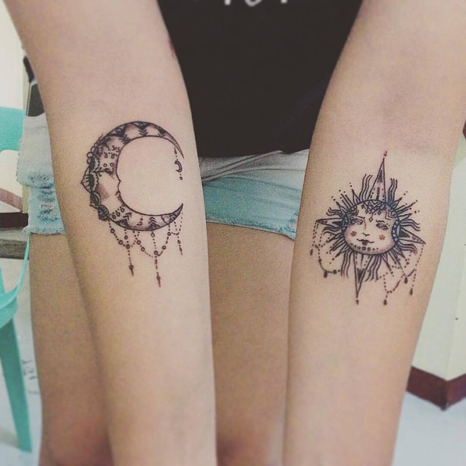 Chic Sun and Moon Tattoo