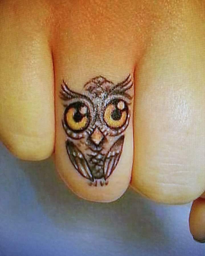 Cute Little Tattoo Of Owl On Finger