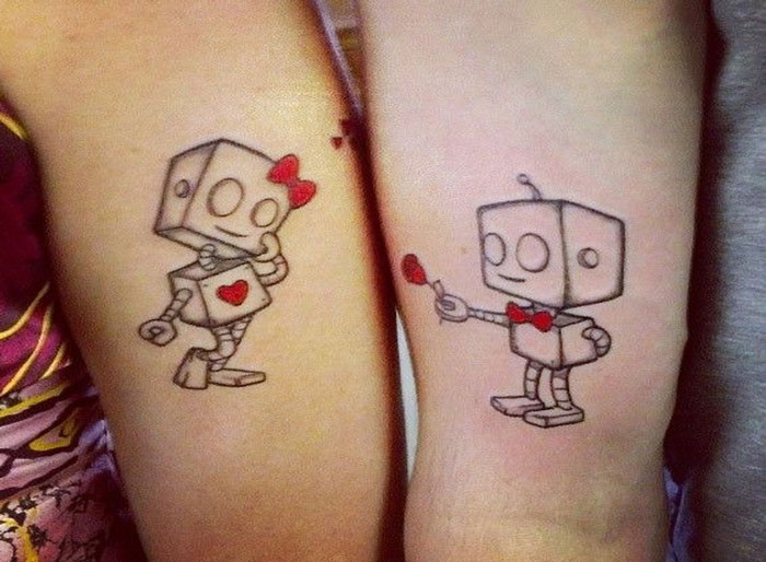 Cute Unique Robot Couple Tattoos