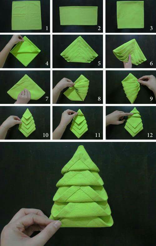 Dashing Christmas tree napkin folding stepwise