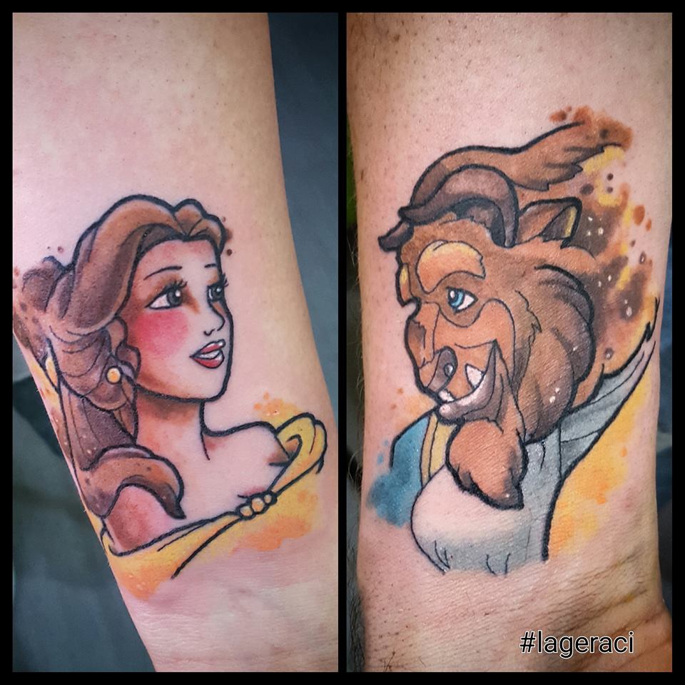 Disney watercolor couple tattoo