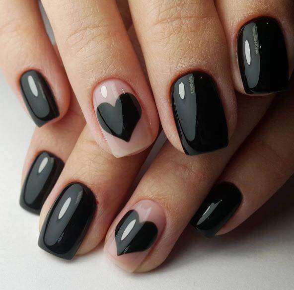 Distinctive Heart Shape Black Nail Art Fit for Lazy Sunday