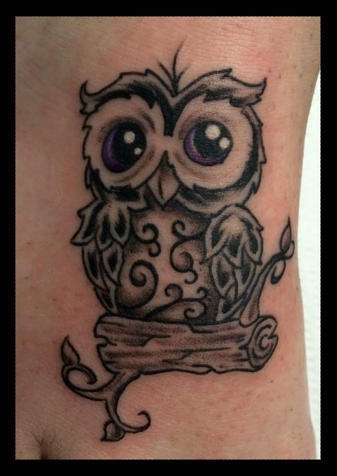 Dreamy Tattoo Of Purple Eyes Owl