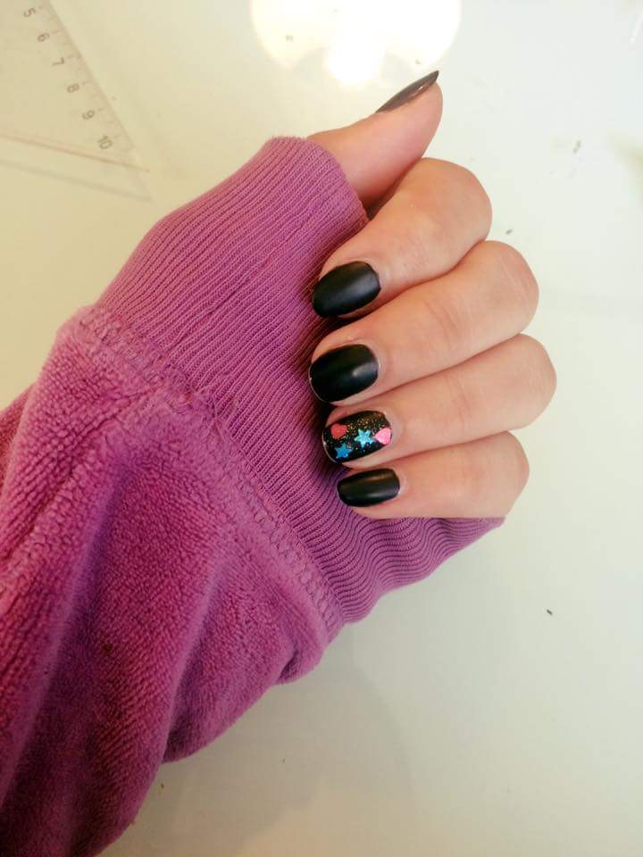 Easy Black Nail Art with Starts