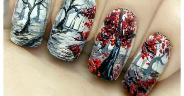 Elaborate Freehand Gel Nail Art Design