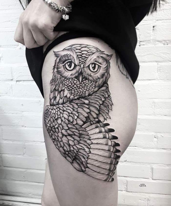 Elegant Geometric Owl Design Tattoo