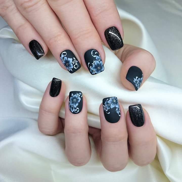 Exclusive Black and Blue Nail Art