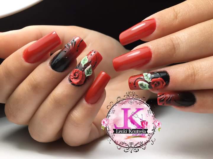 Fantastic Red and Black Nail Art