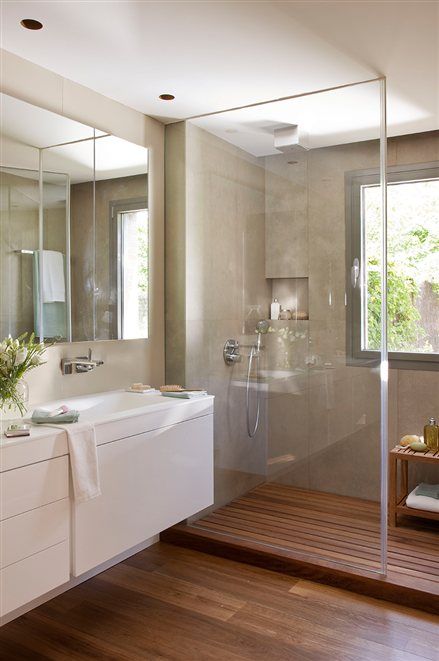 Modern Bathroom with Wooden Touches