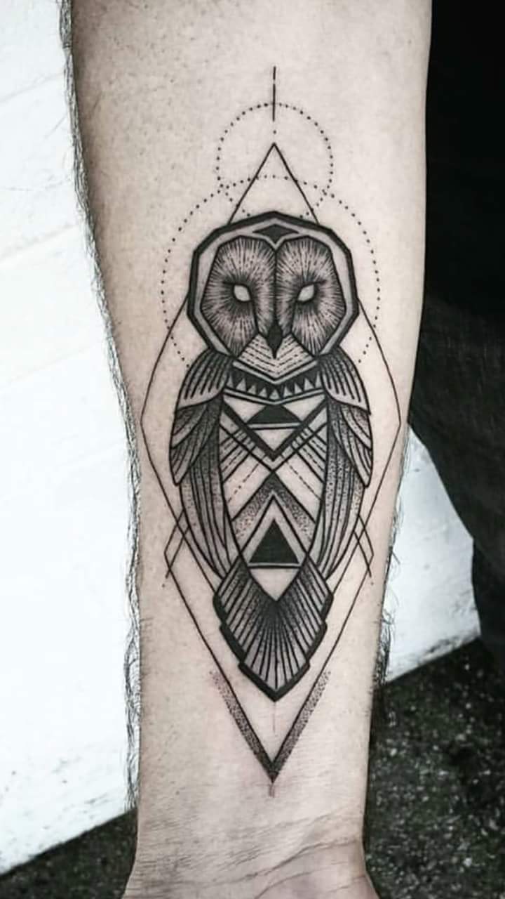 Geometric Art Of Barn Owl Design Tattoo