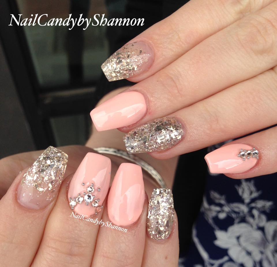 Glittering Sculpted Acrylic Gel nails Design