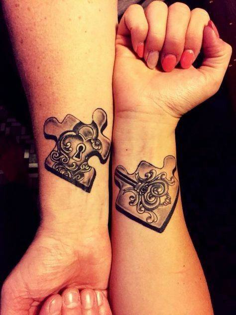 Jigsaw Puzzle with Lock and Key Tattoo for Couples