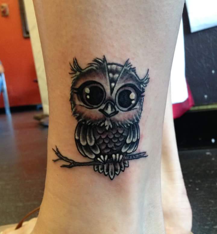 Little Girly Owl Dark Tattoo For Girls