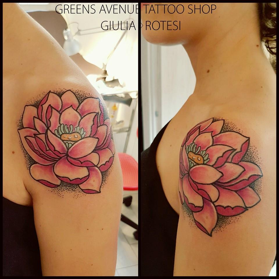 Lotus flower tattoo on shoulder