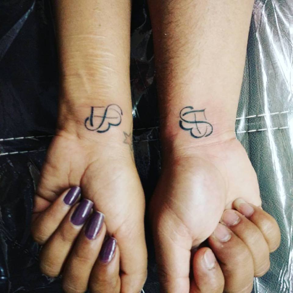 Love Forever Infinity with Heart Couple Tattoo