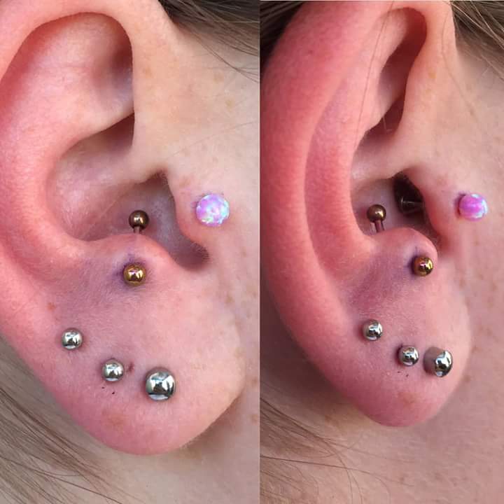 Lovely Pink Opal Tragus Stud and Anti Tragus Barbell