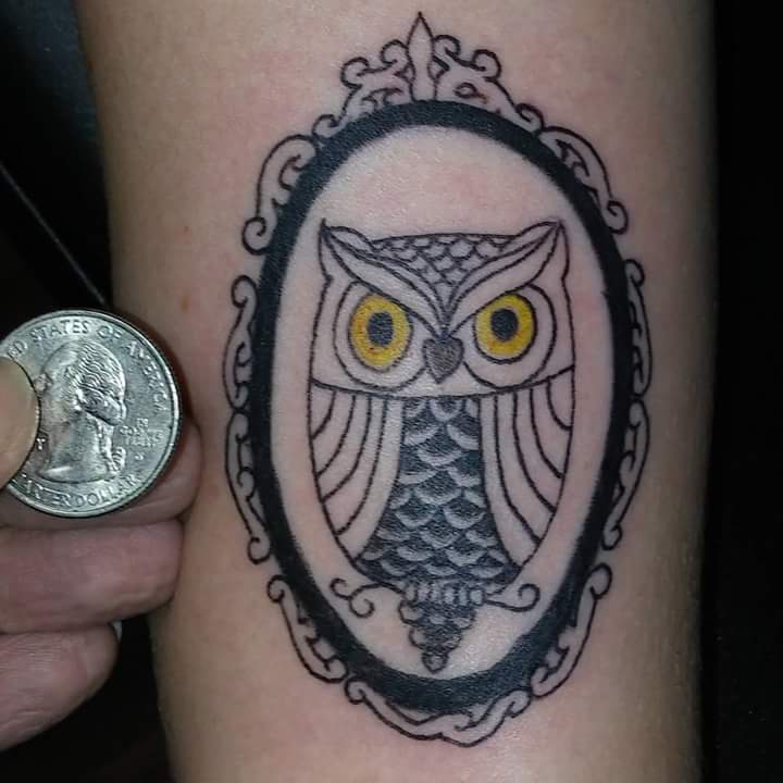 Lovely Tattoo With Owl In Mirror