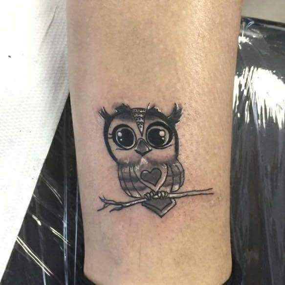 Mini Owl With Adorable Heart Tattoo