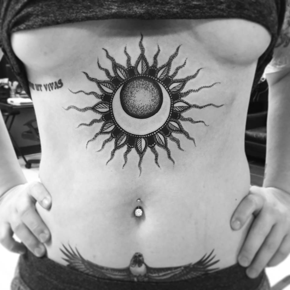 Moon and Sun Dot Work Tattoo