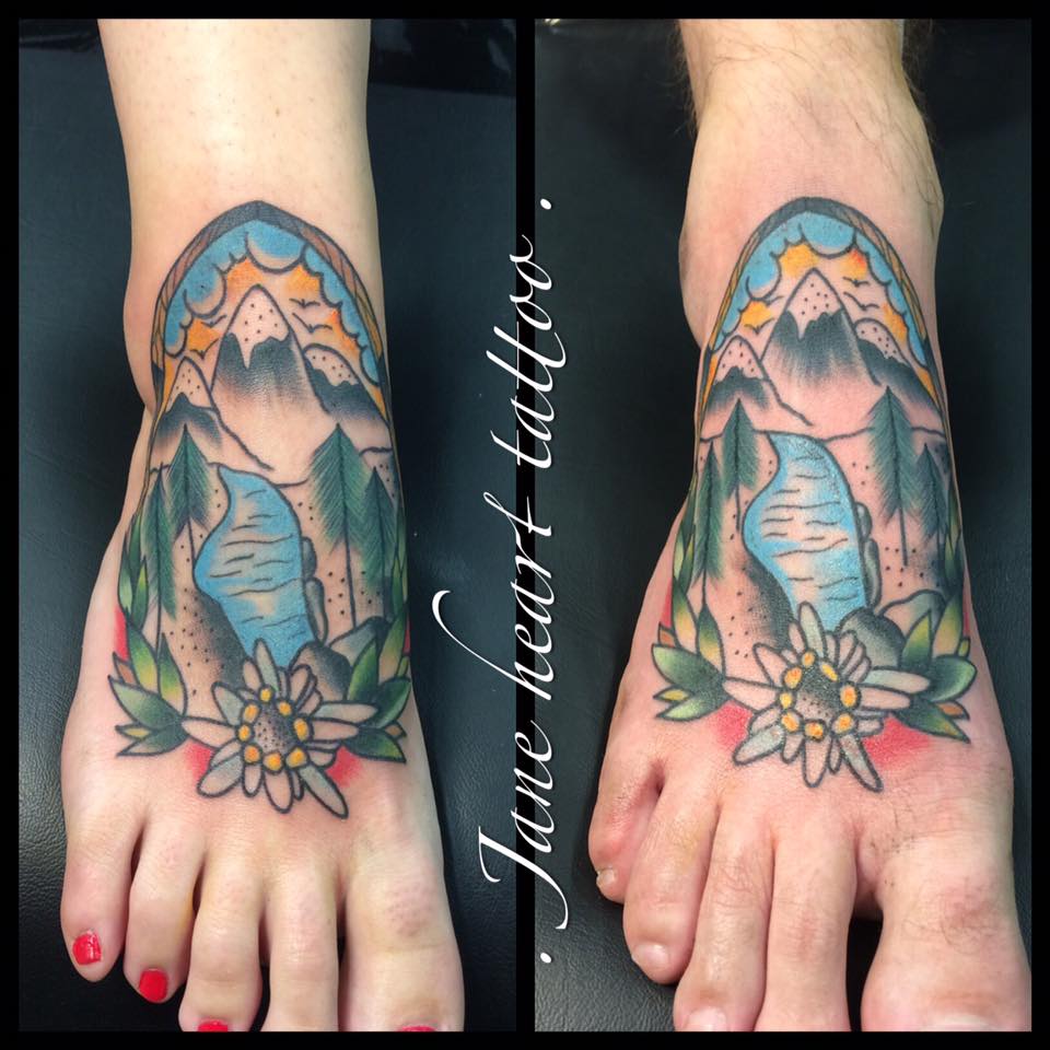 Nature Loving Couple Tattoo for Foot