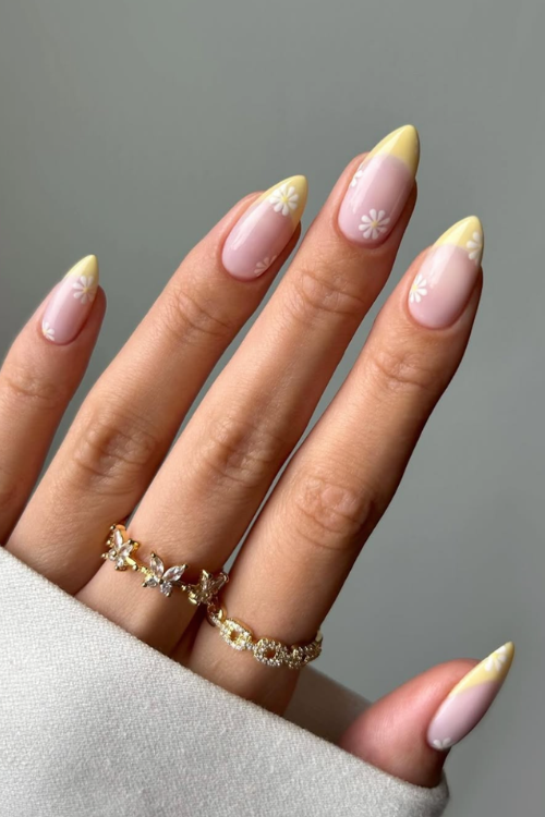 30 Creative Nail Art Ideas: Unlock Stunning DIY Designs at Home! 9 Pastel Yellow Frenchies + Cute Daisies
