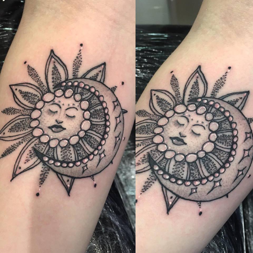 Popular Teeny Little Sun and Moon Inner Arm Tattoo