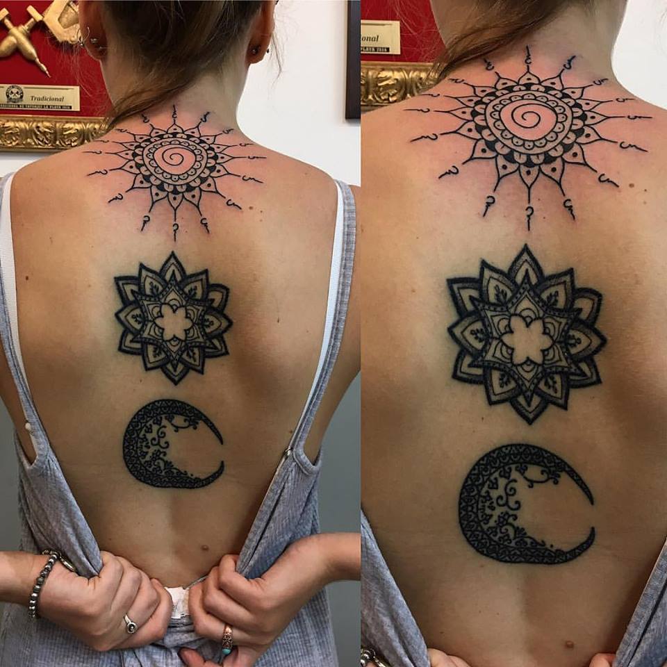 Pretty Sun and Moon Tattoo