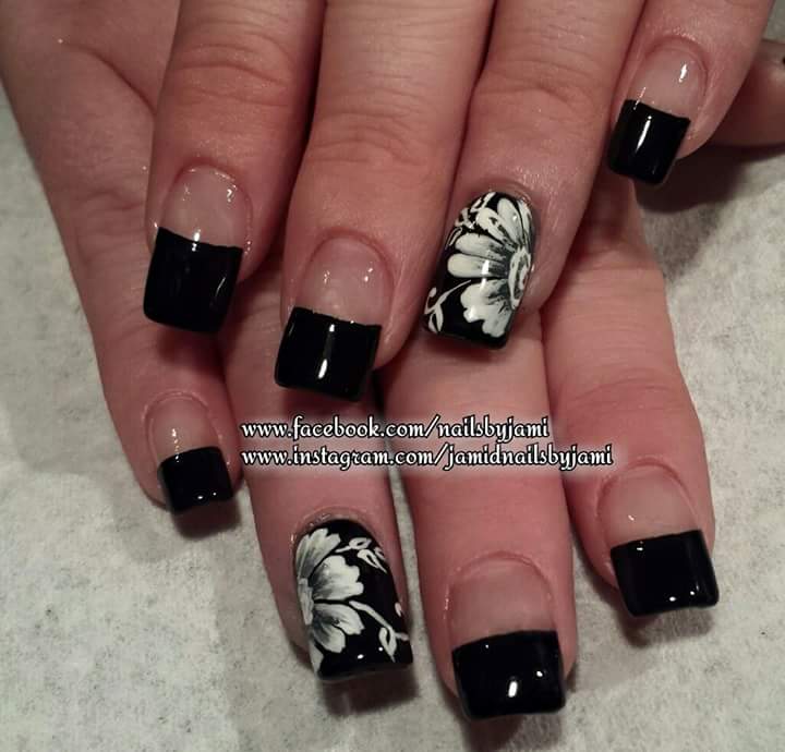 Ravishing Black Flower Nail Art